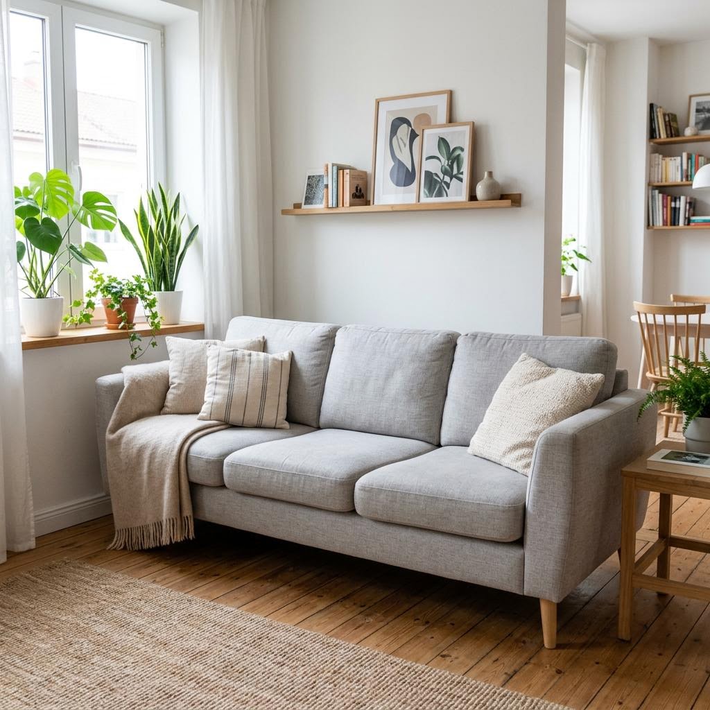 Ljusgrå 3-sits soffa i tyg